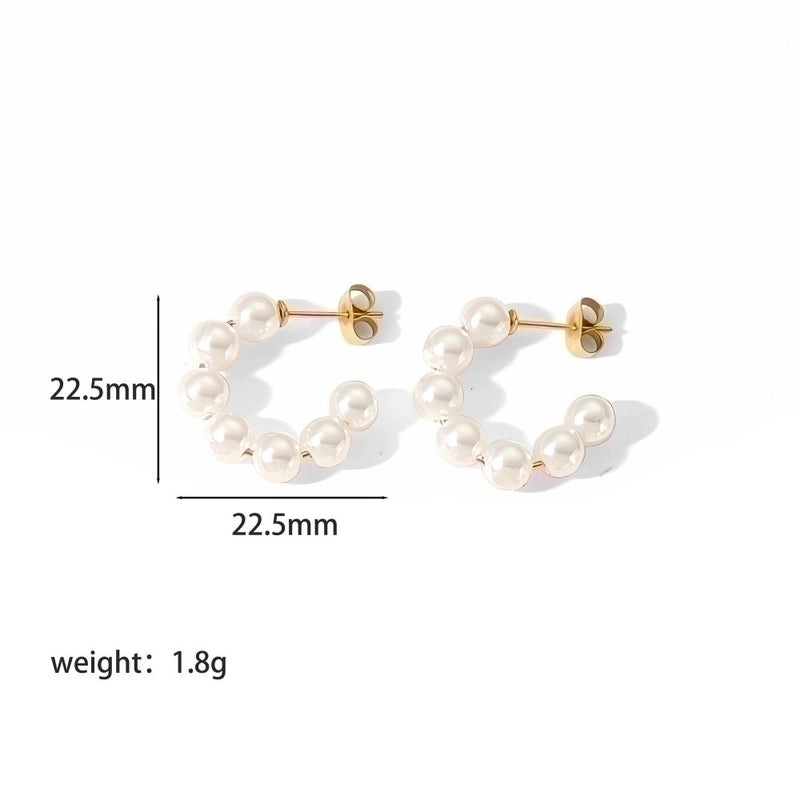 1 Pair Lady C Shape Beaded Inlay 304 Stainless Steel Artificial Pearls Earrings