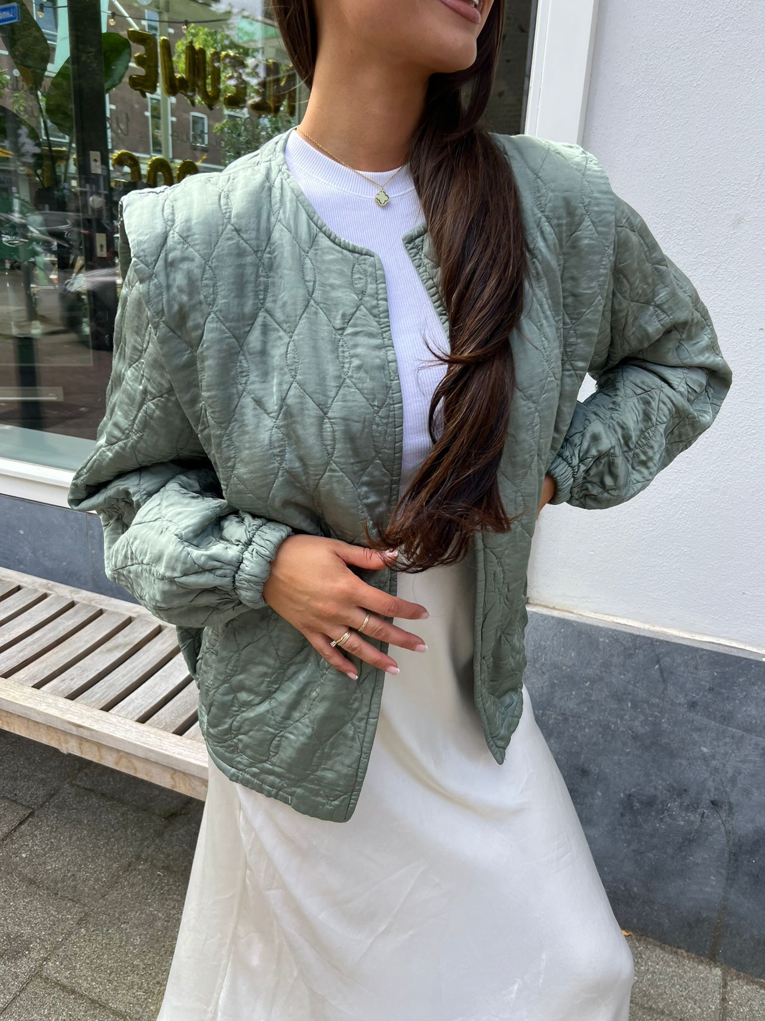 Mara jacket thin cap sleeve off army green