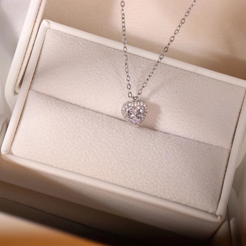 Titanium Steel Lady Inlay Heart Shape Zircon Necklace Earrings Rings