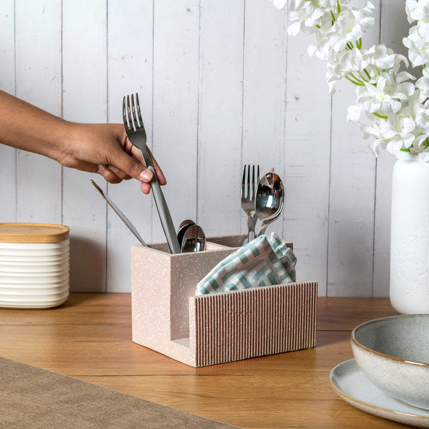 Dual Cutlery and Napkin Holder - Speckled Taupe