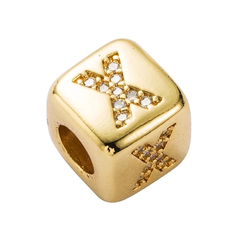 Copper Inlaid Zircon Letter Artificial Gemstones Copper Bracelets