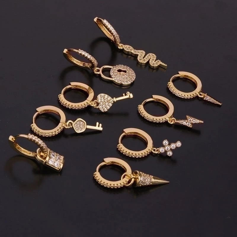 Geometric Inlaid Zircon Copper Copper Earrings