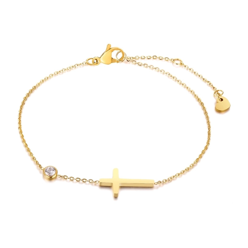 Minimalist Classic Style Heart Shape Titanium Steel Rhinestones Bracelets In Bulk