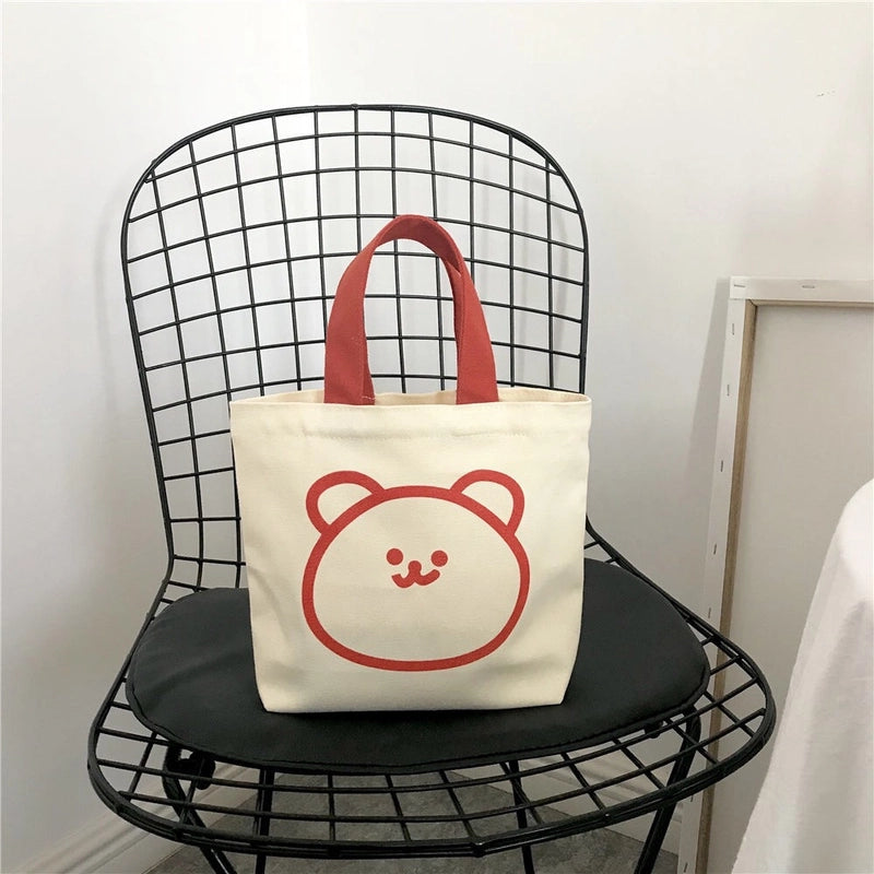 Canvas Bag New Bear Cute Cartoon Student Portable Lunch Bag Korean Style Small Mini Bear Head Canvas Bag