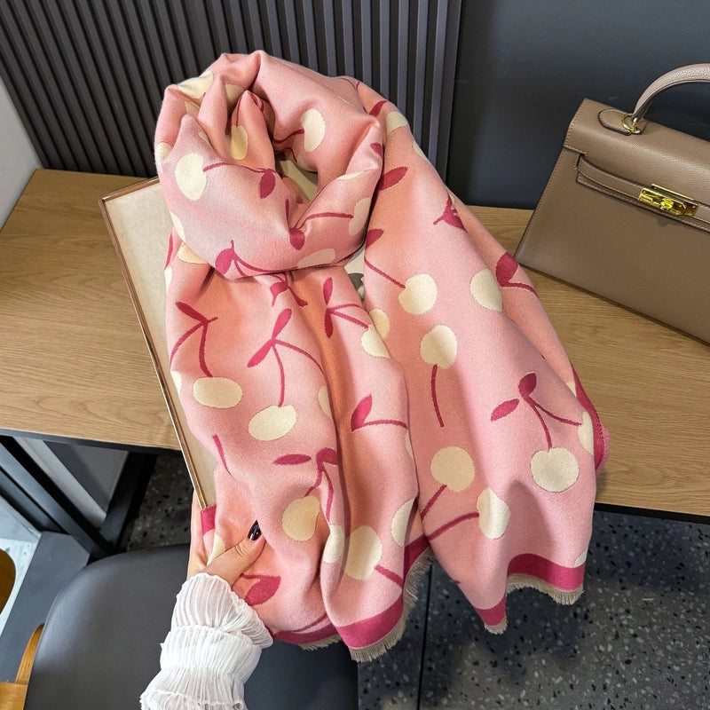 Women's Sweet Cherry Imitation Cashmere Scarf