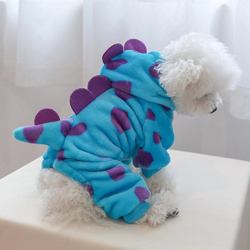 2 Pieces Pet Clothes Autumn And Winter Fleece-Lined Warm Dog Cat Clothing Decoration Flower Four-Legged Dinosaur Transformation Suit Collection