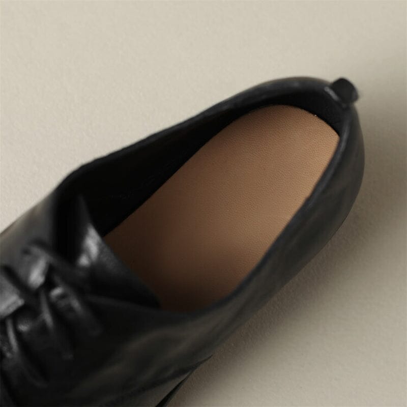 Leather Derby Shoes for Women Round Toe Soft Lace Up Oxford Shoes in Black/Brown