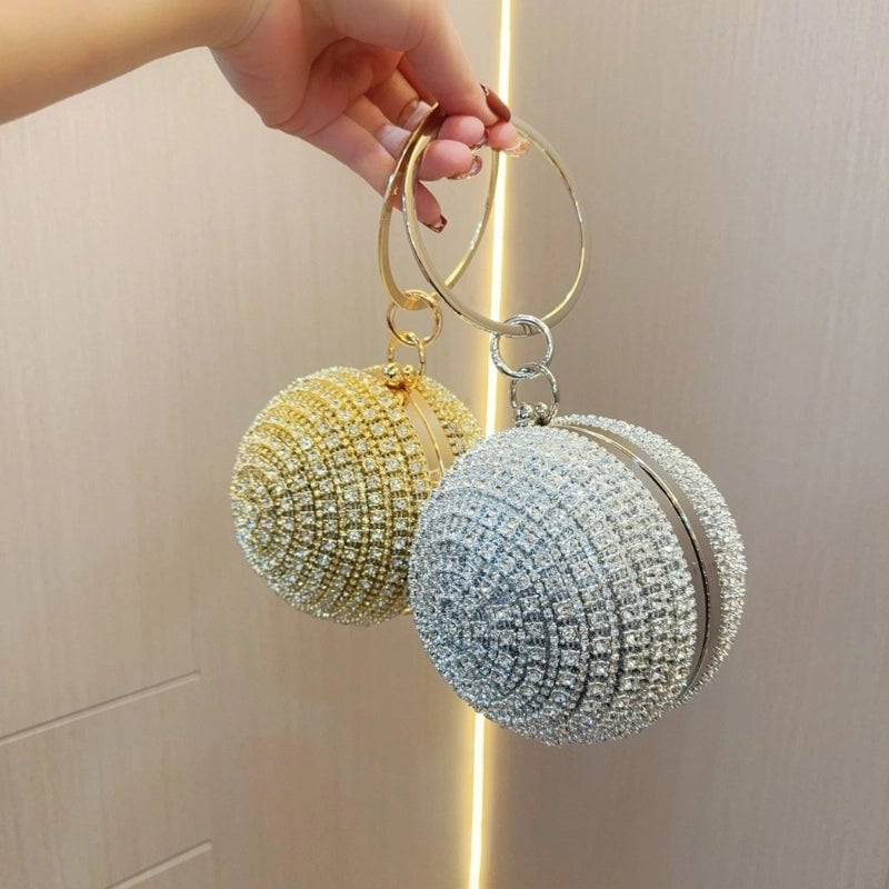 New Fashion Banquet Bag Party Evening Bag Round Spherical Silver Mini Bag Hand Carrying Evening Bag
