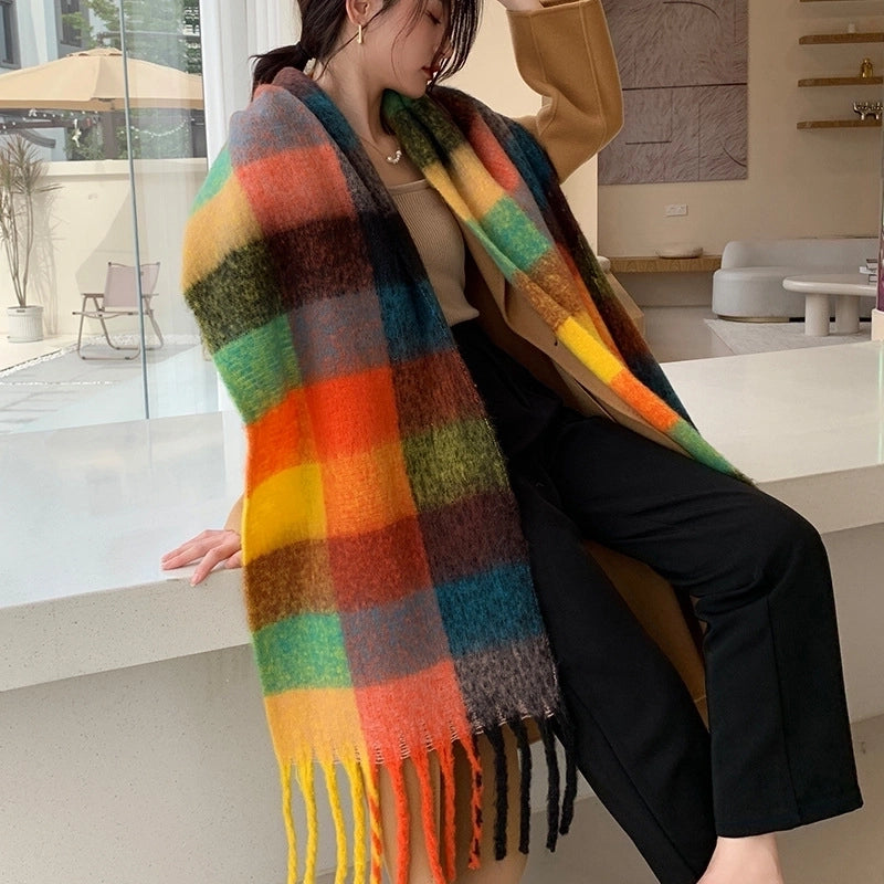 Popular Spring And Winter AC Scarf Warm Thickened Color Plaid Scarf Scarf Shawl Fashionable Western Style Outer Wear