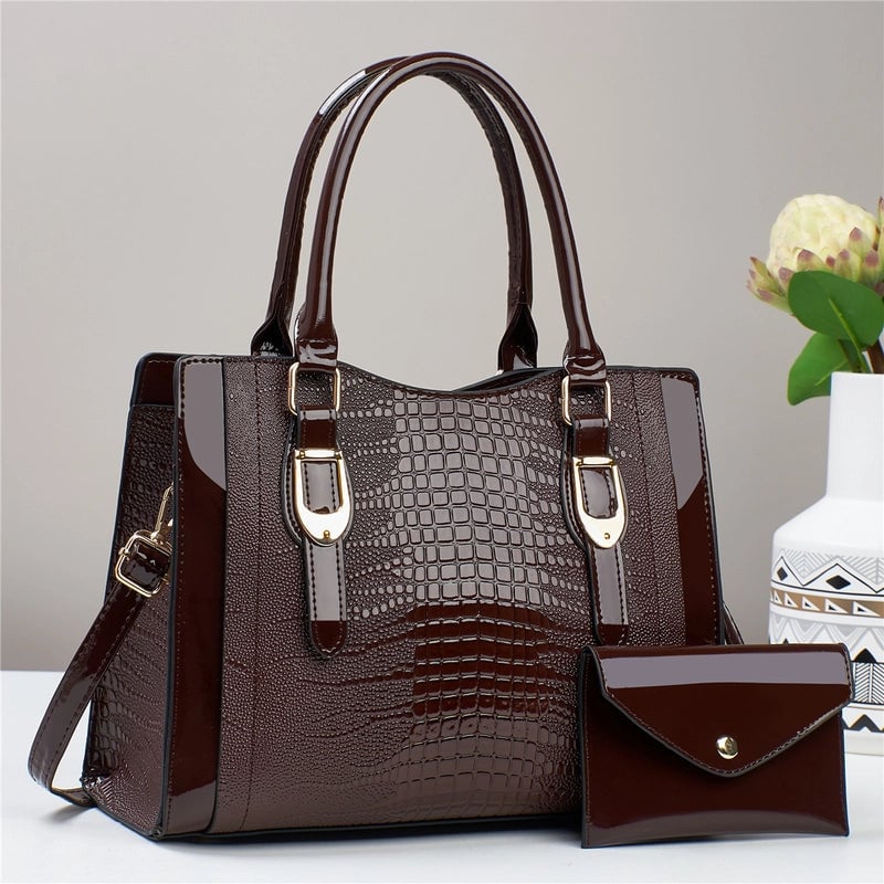 Women's Medium Pu Leather Solid Color Crocodile Vintage Style Classic Style Square Zipper Crossbody Bag