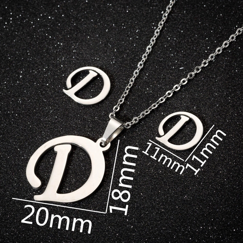 Women's Fashion Minimalist Letter Stainless Steel Pendant Necklace Ear Studs Plating Jewelry Sets