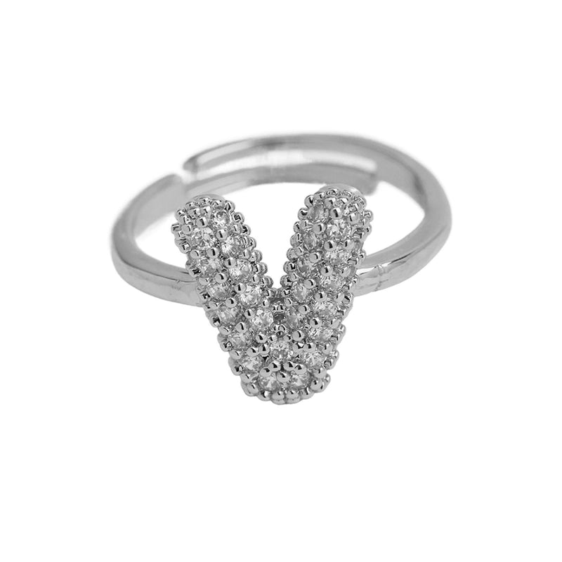 Brass Irregular Plating Letter Zircon Adjustable Ring