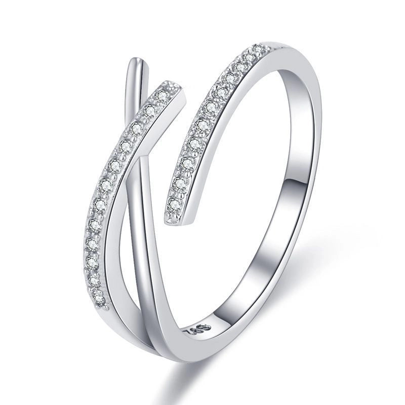 Minimalist Solid Color Copper Plating Inlay Artificial Diamond Rings 1 Piece
