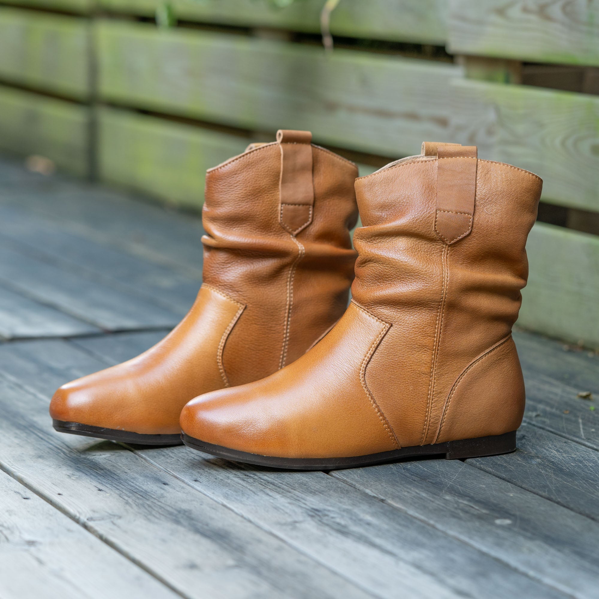 Barefoot Leather Short Boots For Women Round Toe Winter Flat Boots in Brown/Coffee