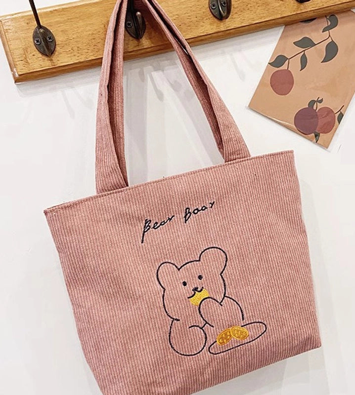 Women's Large Nylon Cartoon Bear Cute Square Open Shoulder Bag