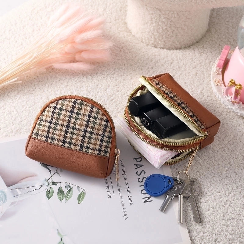 Women's Houndstooth Pu Leather Zipper Coin Purses