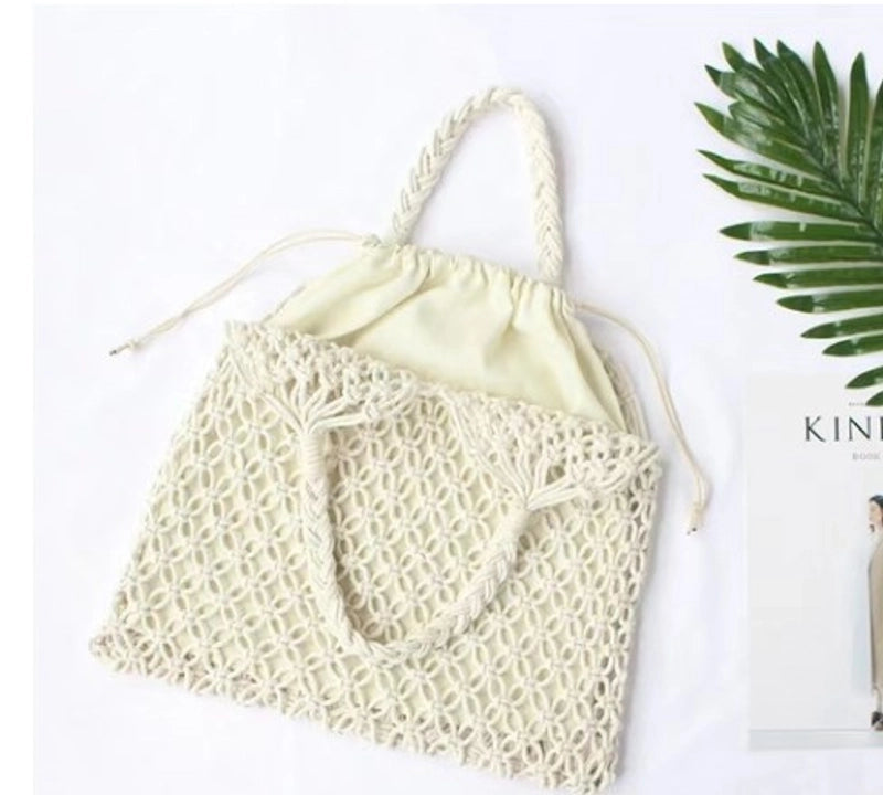Women's Basic Solid Color Cotton Rope Shopping Bags