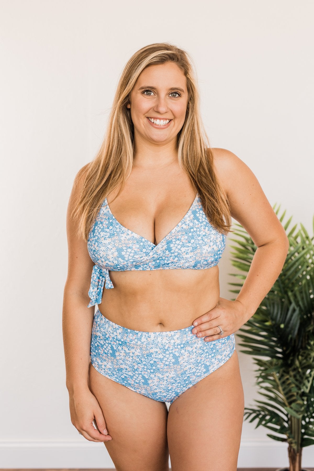 High-Rise Swim Bottoms- Blue Floral