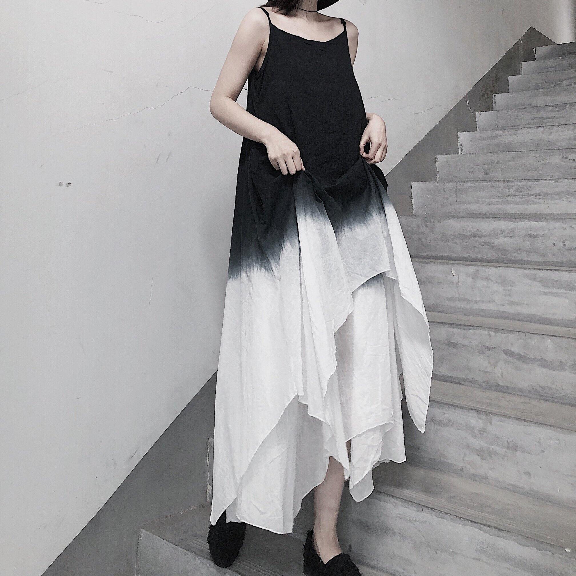 Double layer irregular swing suspender skirt