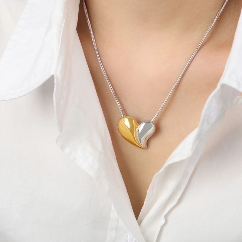 Elegant Minimalist Heart Shape Titanium Steel 18K Gold Plated Plating Earrings Necklace