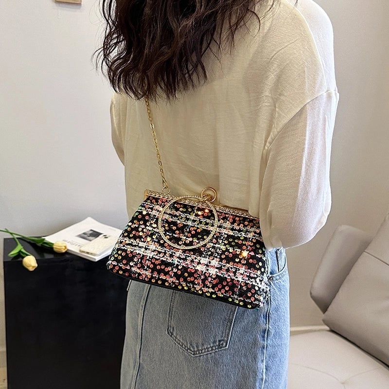 White Pink Blue Woven Fabric Solid Color Shell Sequins Evening Bags