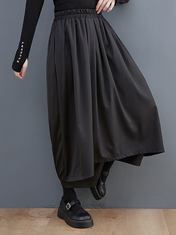 Vintage Wide Leg Loose Solid Color Elastic Waist Pants