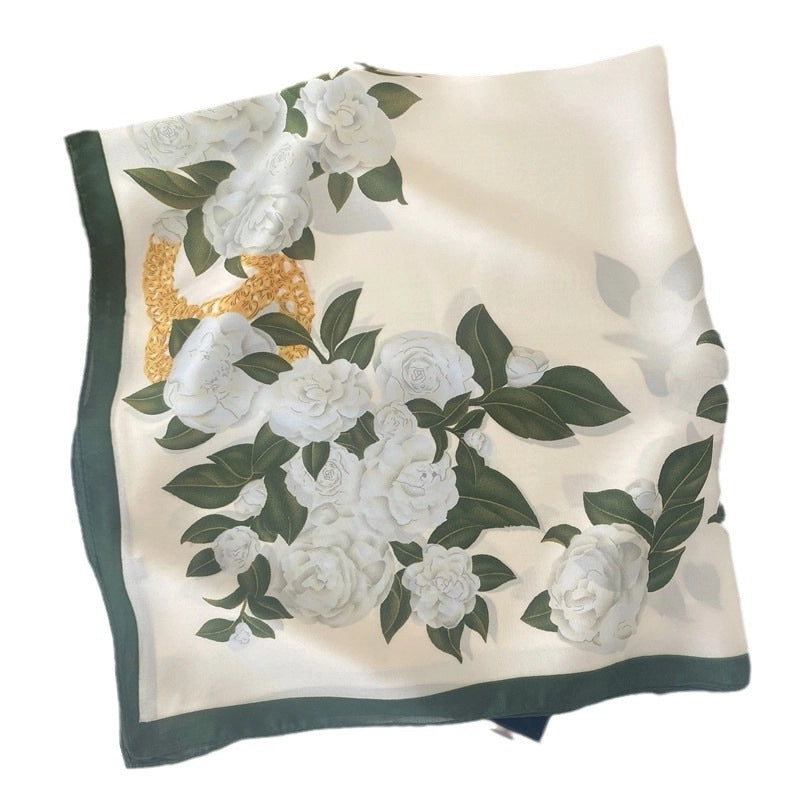 Women's Elegant Letter Flower Satin Silk Scarf