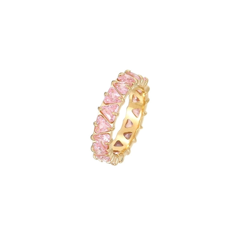 Minimalist Shiny Heart Shape 304 Stainless Steel Zircon 16K Gold Plated White Gold Plated Inlay Rings