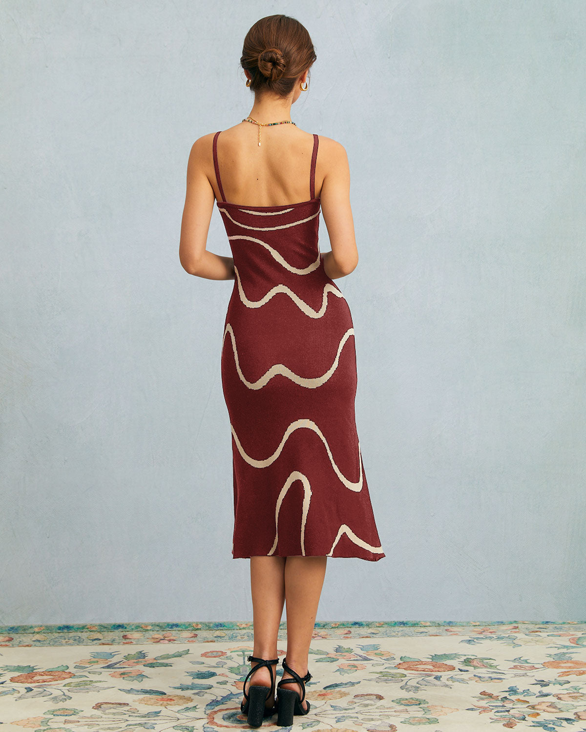 The Wine Red Wave Mermaid Knit Midi Dress