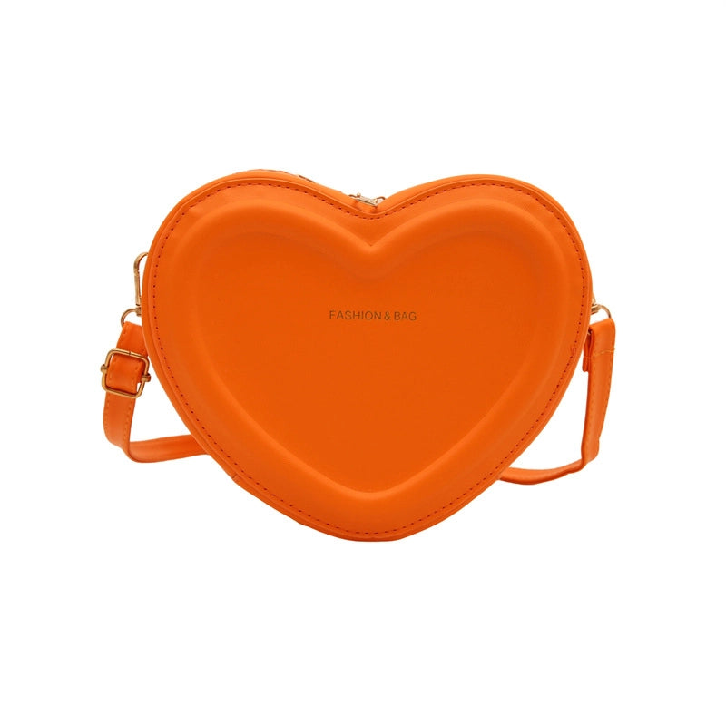 Women's Pu Leather Solid Color Cute Sewing Thread Heart-shaped Zipper Crossbody Bag