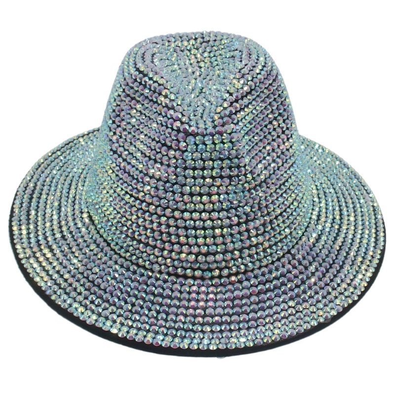 Unisex Hip-hop Retro Shiny Solid Color Rhinestone Wide Eaves Fedora Hat