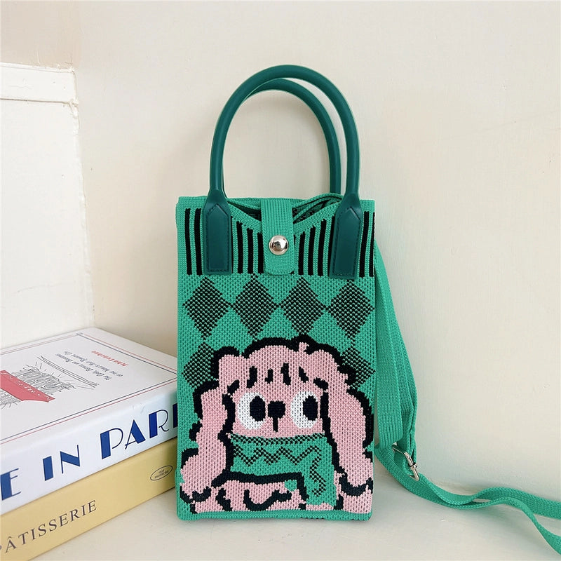 Women's Small Knit Cat Vintage Style Classic Style Bucket Buckle Handbag