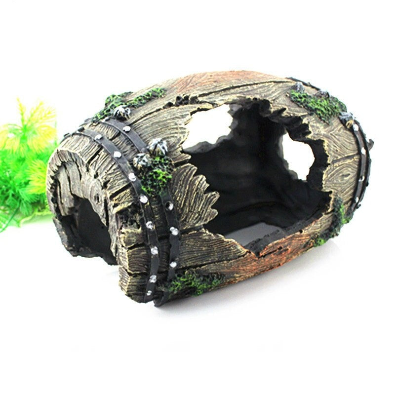 Resin Barrel Hide Cave Ornament For Aquarium