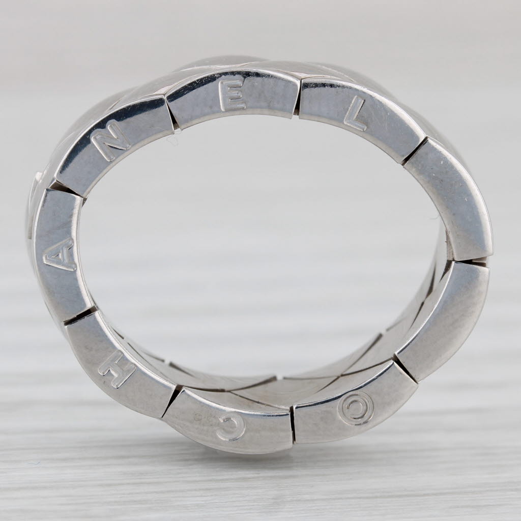 Chanel Matelasse Quilted Coco Crush Mesh Band Ring 18k White Gold Size 9.25