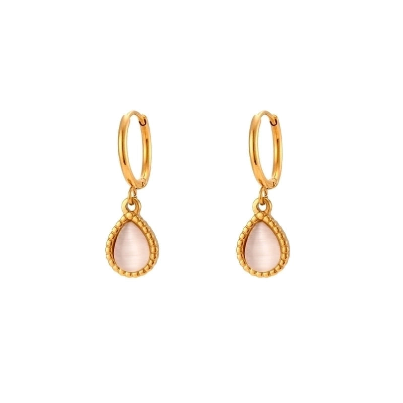 Retro Water Droplets 304 Stainless Steel Opal 18K Gold Plated Plating Pendant Necklace