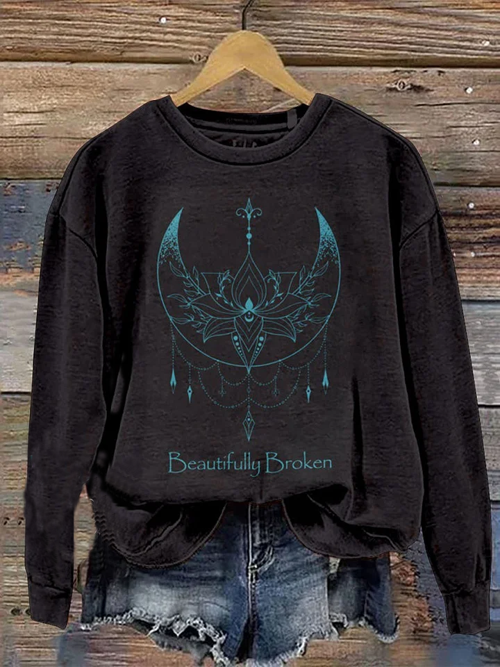 Beautifully Broken Print Casual  Sweatshirt