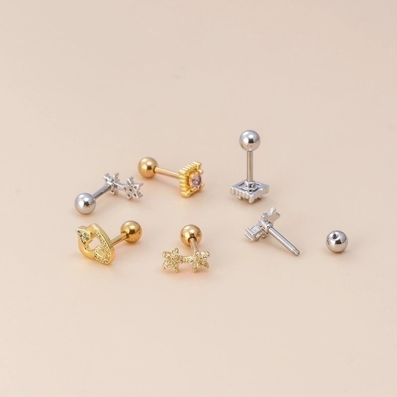 1 Piece Ear Cartilage Rings & Studs Fashion Clouds Heart Shape Flower 316L Stainless Steel  Copper Inlaid Zircon