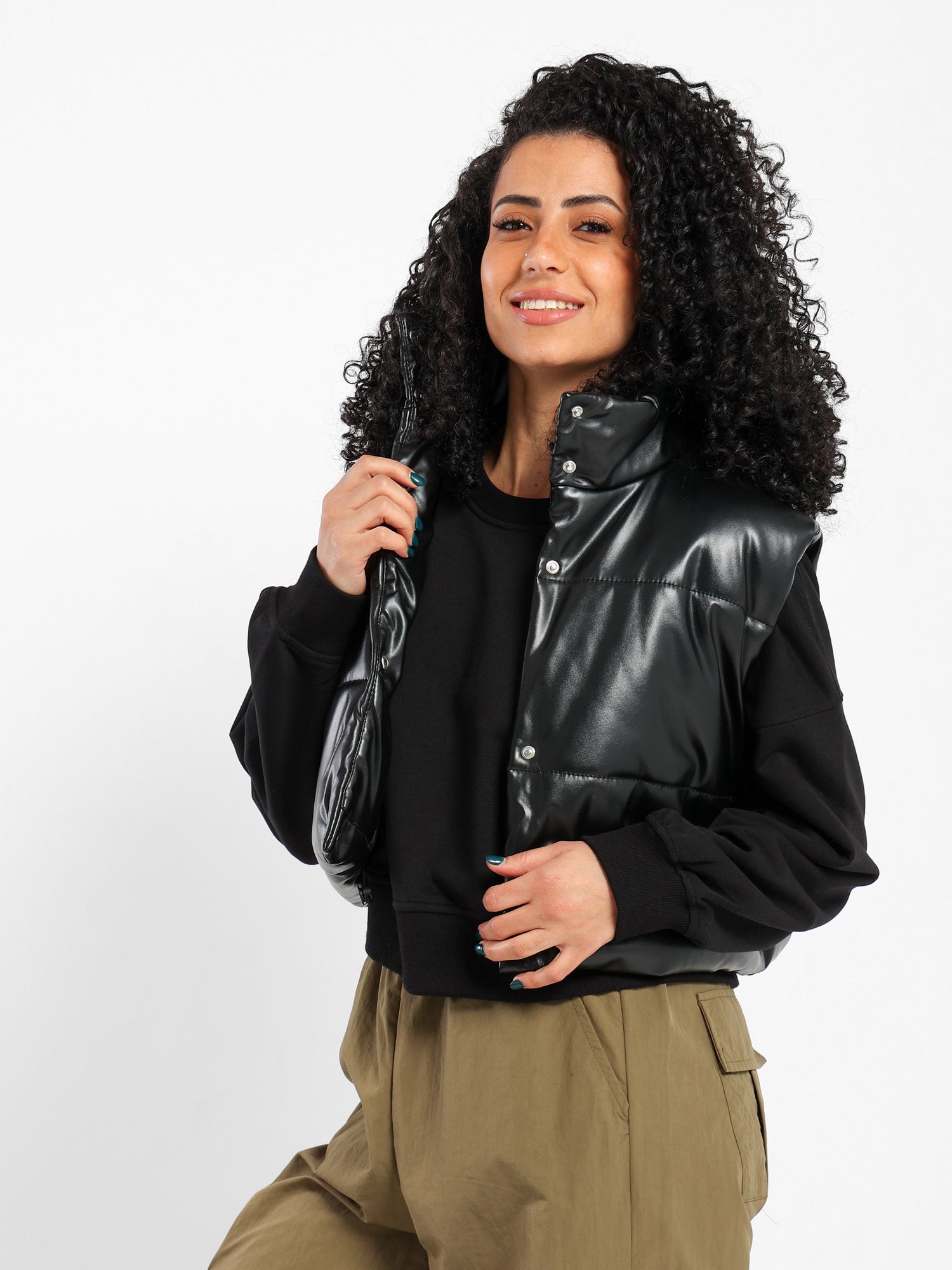 Cropped Puffer Leather Vest