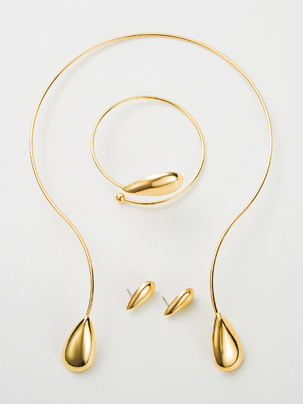 4 Pcs Geometric Bracelet Accessories + Drop Earrings + Necklaces Accessories