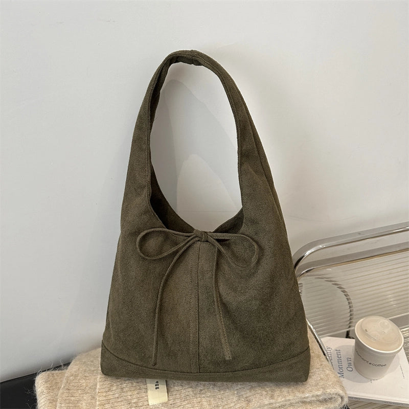 Women's Medium Pu Leather Frosted Solid Color Bow Knot Basic Classic Style Bucket Magnetic Buckle Shoulder Bag