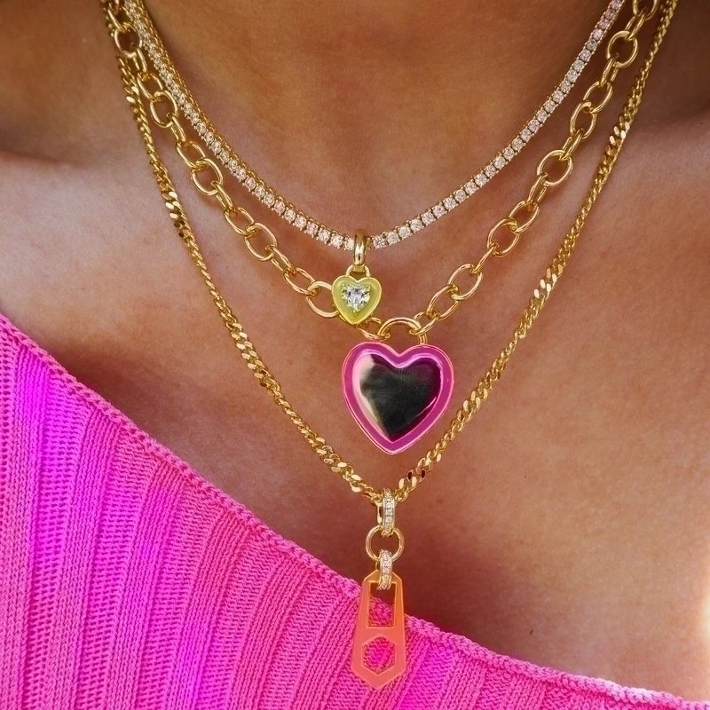 Glass Copper 18K Gold Plated Elegant Modern Style Inlay Geometric Heart Shape Zircon Pendant Necklace