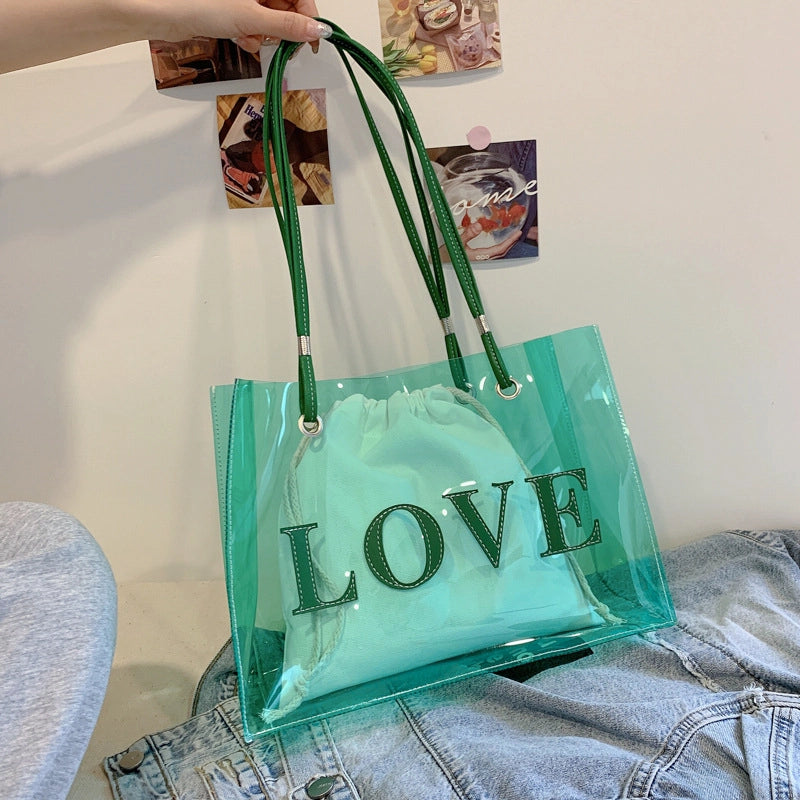 Women's Large PVC Letter Streetwear Square Open Tote Bag