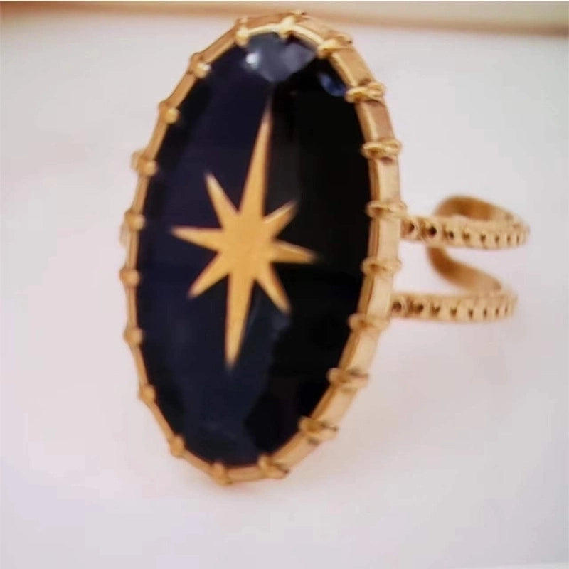 Fashion Square Oval Stainless Steel Inlay Zircon Open Ring
