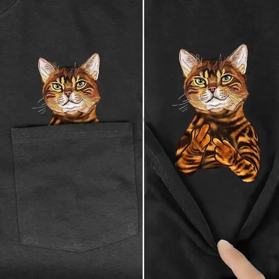 Hidden Middle Finger Signed Funny Cat Printed T-Shirt