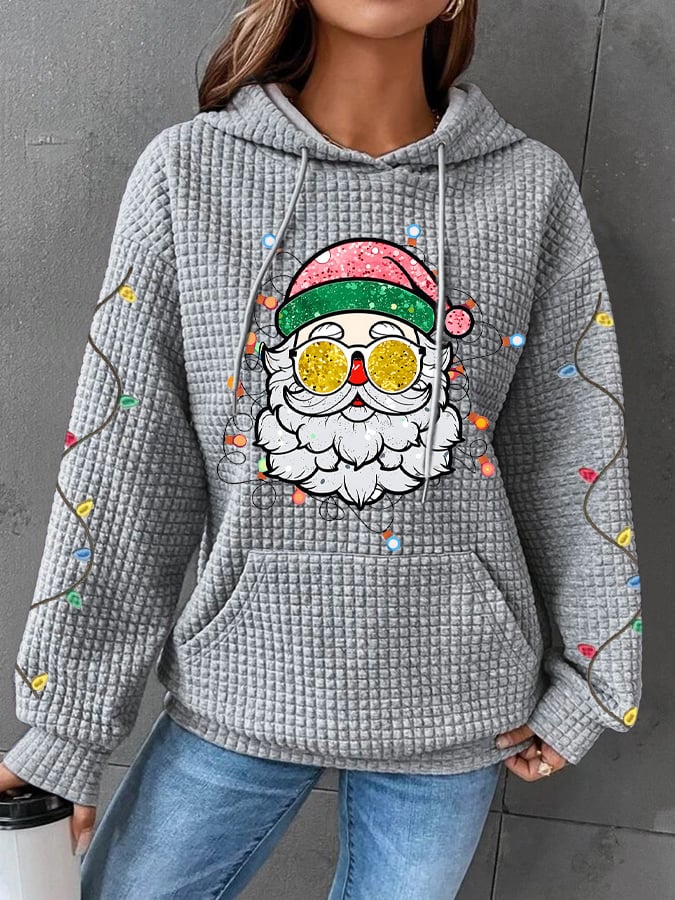 Women's Santa With Sunglasses Christmas Lights Print Casual Sweatshirt