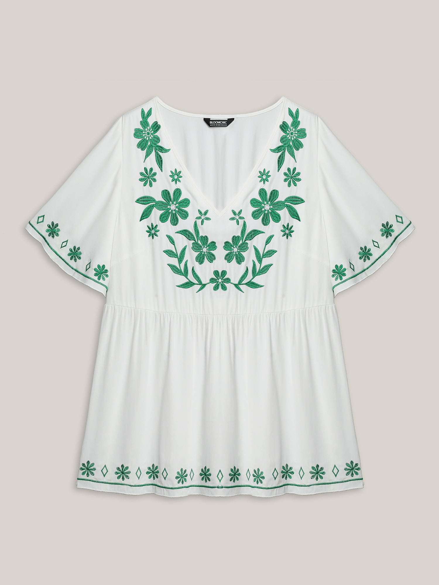Floral Embroidery Flared Flowy Blouse