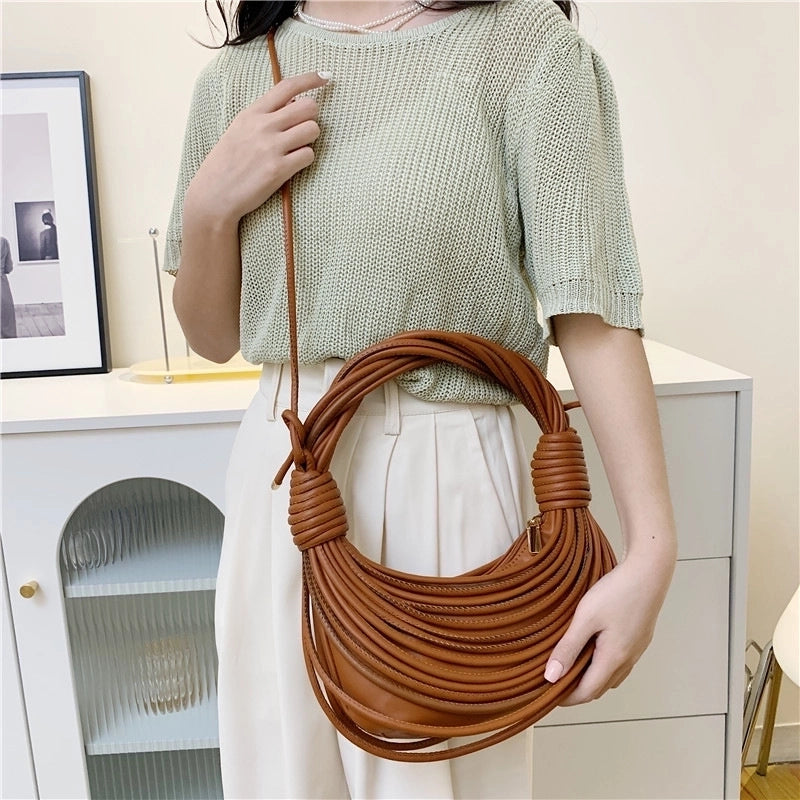 Women's Small Pu Leather Solid Color Streetwear Knot Thread Bundle Weaving Dumpling Shape Zipper Crossbody Bag