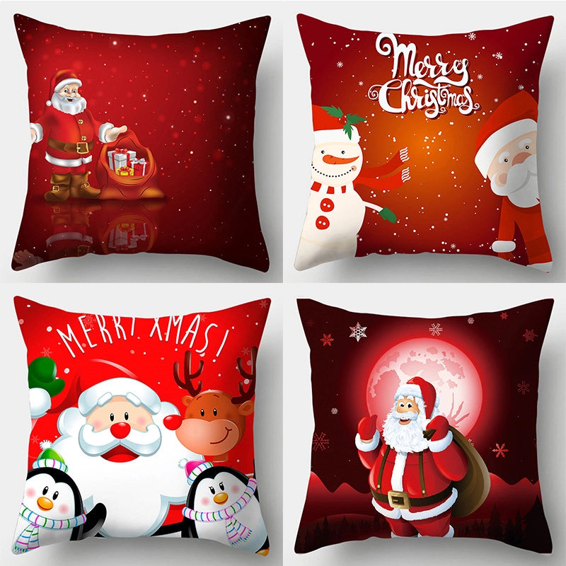 Christmas Minimalist Santa Claus Gift Box Snowman Fibre Peach Skin Pillow Cases Couch & Sofa Decor