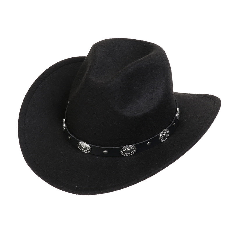 Tibetan Western Denim Top Hat Spring And Autumn New Jazz Hat Big Brim Five-pointed Star Belt Accessories Felt Hat For Men And Women