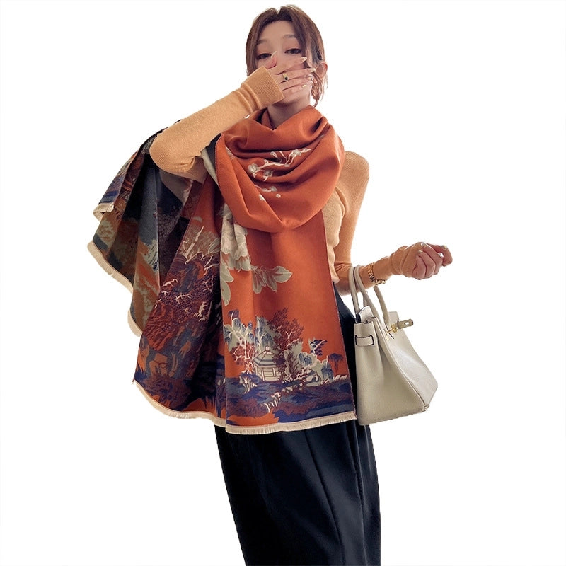 Women's Retro Oversized Flower Polyester Scarf Shawl